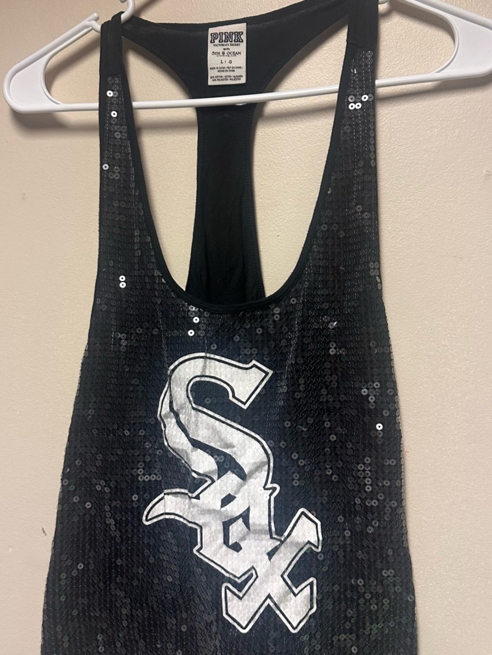 PINK‎ Victoria's Secret Black Tank Top with Logo Tag white sox